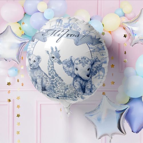 18" Μπαλόνι Foil Tυπωμένο Blue Toile Ζώα Της Ζούγκλας Στρογγυλό-1