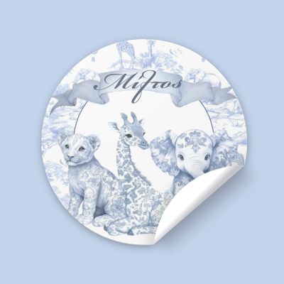 Αυτοκόλλητα Με Όνομα - Blue Toile Ζώα Της Ζούγκλας (6 τεμ)