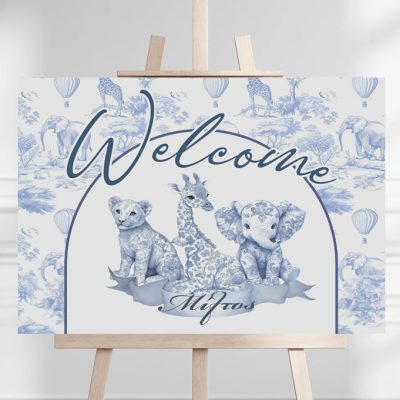 Καμβάς Βάπτισης Welcome - Blue Toile Ζώα Της Ζούγκλας