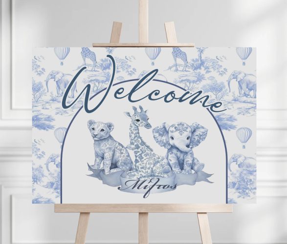 Καμβάς Βάπτισης Welcome - Blue Toile Ζώα Της Ζούγκλας