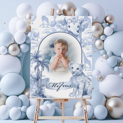Καμβάς Βάπτισης Με Φωτογραφία - Blue Toile Ζώα Της Ζούγκλας