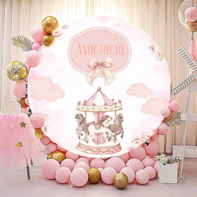 Αφίσα Βάπτισης - Ροζ Καρουζέλ Στρογγυλή 1,30m-1