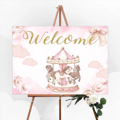 Καμβάς Βάπτισης Welcome - Ροζ Καρουζέλ
