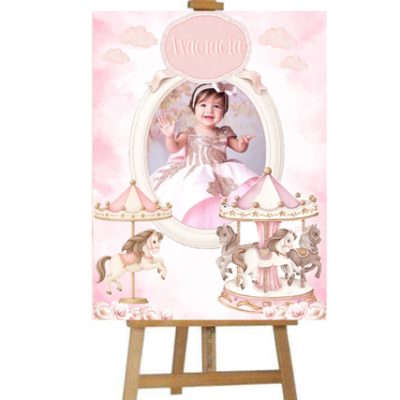 Καμβάς Βάπτισης Με Φωτογραφία - Ροζ Καρουζέλ