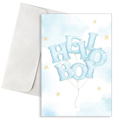 Ευχετήρια Κάρτα Γέννησης Αγοριού - Balloon Letters "Hello Boy"