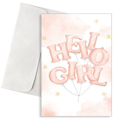 Ευχετήρια Κάρτα Γέννησης Κοριτσιού - Balloon Letters "Hello Girl"