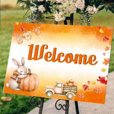 Καμβάς Βάπτισης Welcome Κολοκύθα με Λαγουδάκι