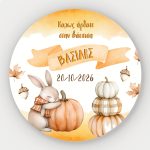 Στρογγυλή Αφίσα Βάπτισης Κολοκύθα με Λαγουδάκι