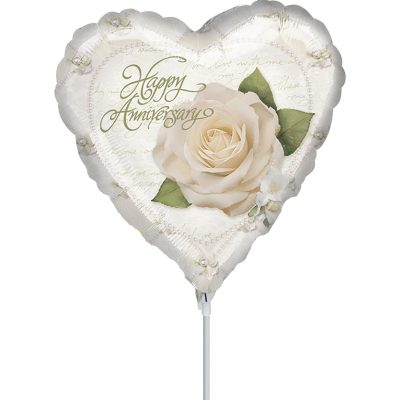 Mini Shape Μπαλόνι Καρδιά ''Happy Anniversary'' Τριαντάφυλλο