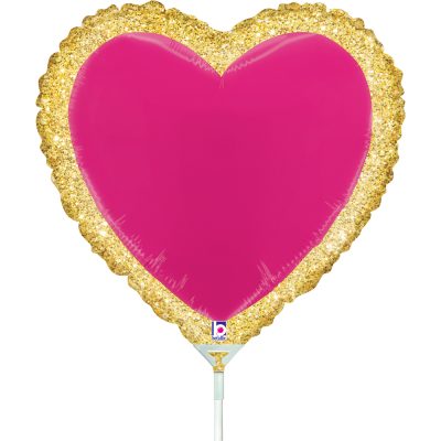 Mini Shape Μπαλόνι Φούξια Καρδιά με χρυσό περίγραμμα