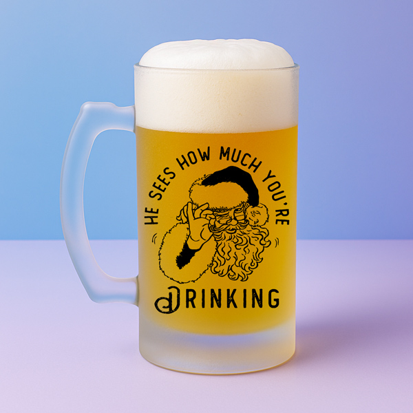 Χριστουγεννιάτικο ποτήρι μπυρας he sees how much you are drinking