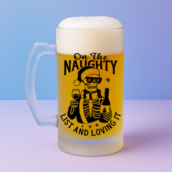 Χριστουγεννιάτικο ποτήρι μπυρας naughty-list-and-loving-it