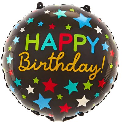 18'' Μπαλόνι Happy Birthday Μαύρο με Αστέρια
