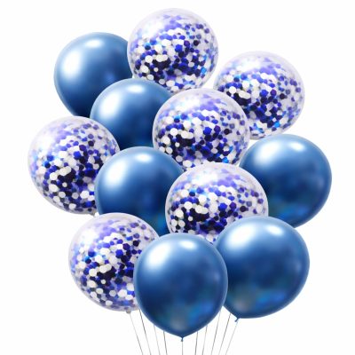 Σετ Μπαλόνια - Μεταλλικό Μπλε Με Κονφετί 12 τεμ