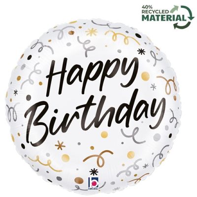 18'' Άσπρο Μπαλόνι Happy Birthday Streamers