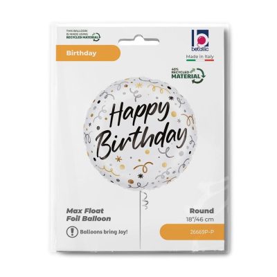 18'' Άσπρο Μπαλόνι Happy Birthday Streamers
