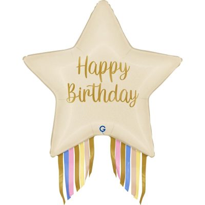 29'' Μπαλόνι κρεμ Αστέρι Birthday με streamers