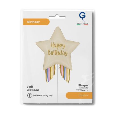 29'' Μπαλόνι κρεμ Αστέρι Birthday με streamers