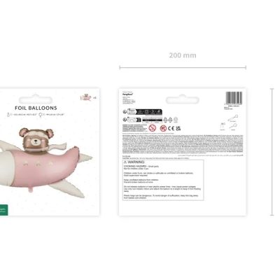 37'' Μπαλόνι Ροζ Αεροπλάνο Με Αρκουδάκι