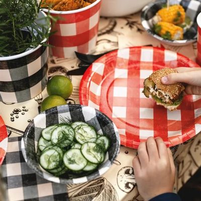 Χάρτινα Πιάτα Φαγητού - Κόκκινο Καρό 6 τεμ