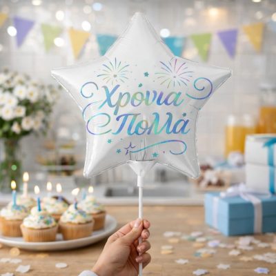 Mini Shape Μπαλόνι ιριδίζον Aστέρι Χρόνια Πολλά