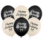 Μπαλόνια Happy Birthday με φιογκάκια Μαύρα & Nude 6 τεμ