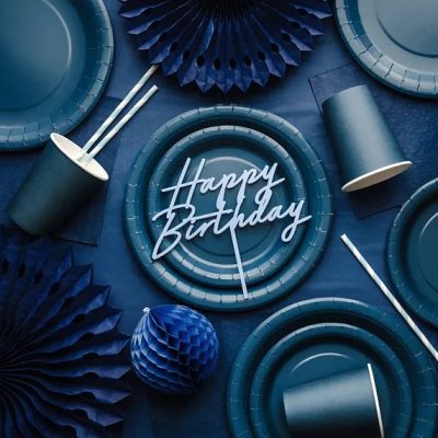 Topper Τούρτας Happy Birthday Απαλό Γαλάζιο