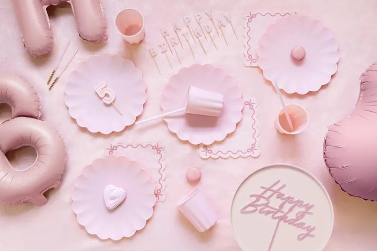 Topper Τούρτας Happy Birthday Απαλό Ροζ