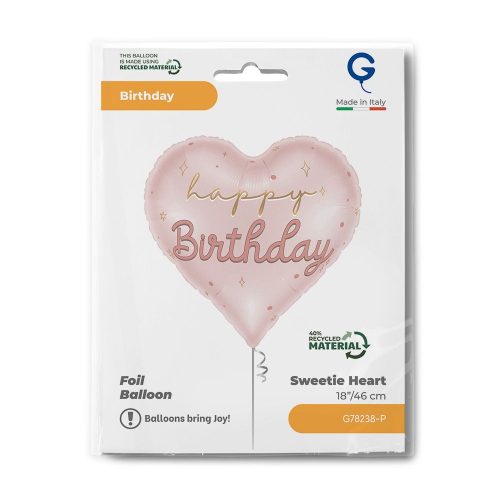 18'' Μπαλόνι Καρδιά Ροζ Happy Birthday