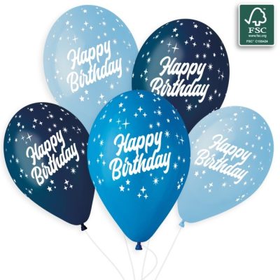 Λάτεξ Μπαλόνια Happy Birthday - Μπλε 6 τεμ