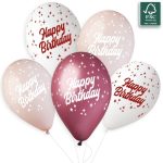 Λάτεξ Μπαλόνια Happy Birthday - Ροζ & Μπορντό 6 τεμ