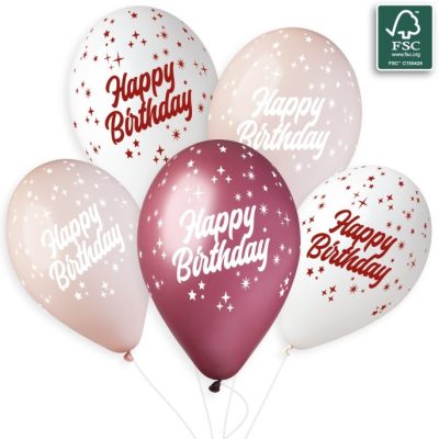 Λάτεξ Μπαλόνια Happy Birthday - Ροζ & Μπορντό 6 τεμ