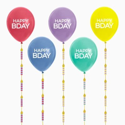 Σετ Μπαλόνια Happy Birthday με κορδέλες γιρλάντα 5 τεμ