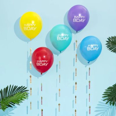Σετ Μπαλόνια Happy Birthday με κορδέλες γιρλάντα 5 τεμ