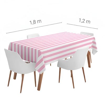 Τραπεζομάντηλο Αδιάβροχο - Ροζ Ριγέ 120 cm x 180 cm