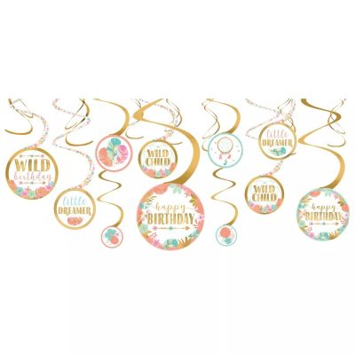 Διακοσμητικά Οροφής Swirls Boho Birthday Girl 12 τεμ