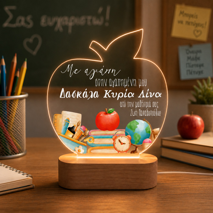 fwtistiko-led-gia-daskala-milo Φωτιστικό LED για Δασκάλα – Μήλο με Αφιέρωση