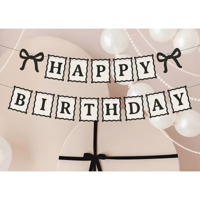 Γιρλάντα Happy Birthday - Μαύροι Φιόγκοι 1m