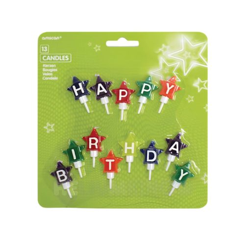Κεράκια σε σχήμα αστεράκια Happy Birthday 13 τεμ