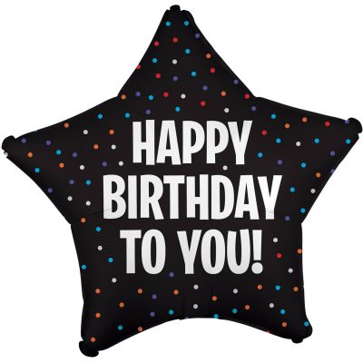 Μπαλόνι μαύρο silk Αστέρι  - Happy Birthday 81 cm