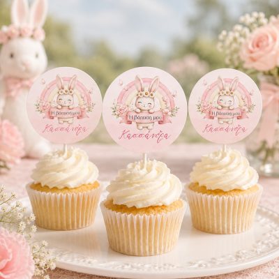 Topper Cupcake Βάπτισης - Κουνελάκι (6 τεμ)